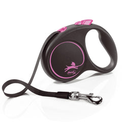 Flexi Black Retractable Extending Medium Dog Lead 5 Metre Tape with Non Chew Strap