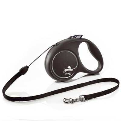 Flexi Black Retractable Extending Dog Lead 5 Metre Tape with Non Chew Strap
