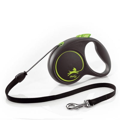 Flexi Black Retractable Extending Dog Lead 5 Metre Tape with Non Chew Strap