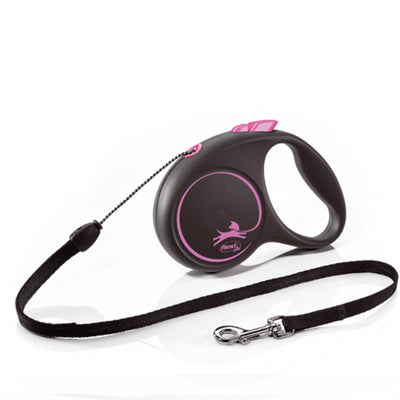 Flexi Black Retractable Extending Dog Lead 5 Metre Tape with Non Chew Strap