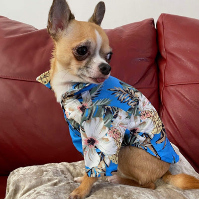 Blue Palms Hibiscus Print Hawaiian Shirt for Puppies Chihuahuas or Small Dogs