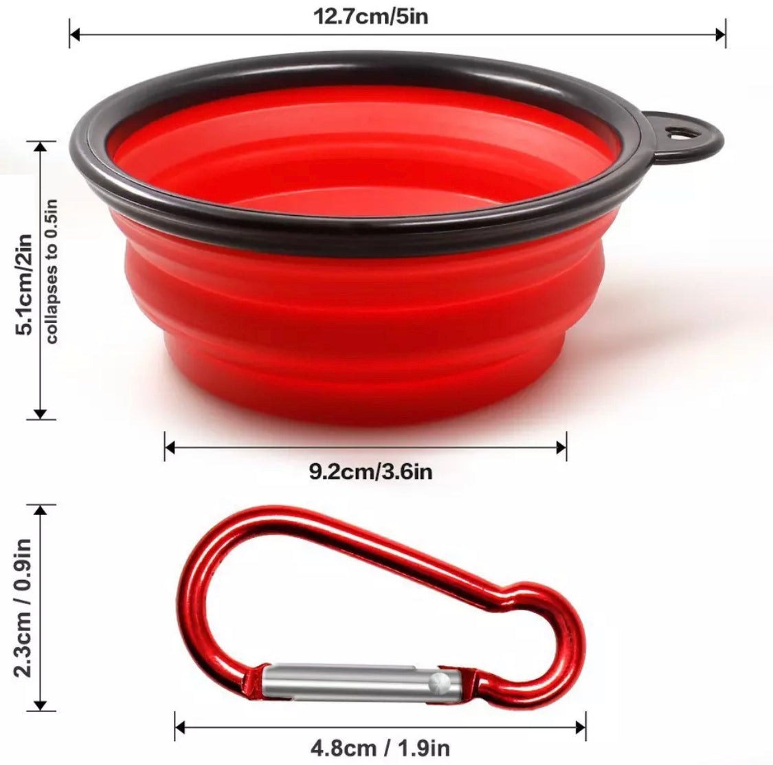 Clip and Go Travel Collapsible Water Bowl With Caribiner