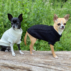 Small Dog Chihuahua Soft Black Cable Knit Puppy Jumper 5 SIZES Chihuahua Clothes and Accessories at My Chi and Me
