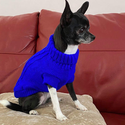 Small Dog Chihuahua Soft Cobalt Blue Cable Knit Puppy Jumper 5 SIZES