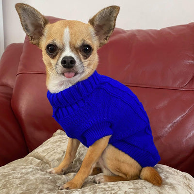 Small Dog Chihuahua Soft Cobalt Blue Cable Knit Puppy Jumper 5 SIZES