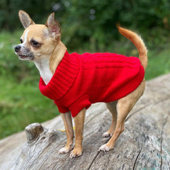 Small Dog Chihuahua Soft Red Cable Knit Puppy Jumper 5 SIZES