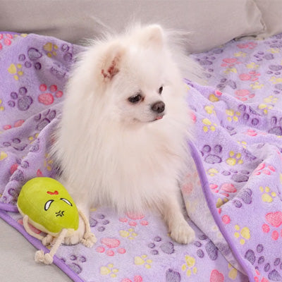 Soft Cosy Fleece Dog Blanket Baby Lilac Coloured Paws