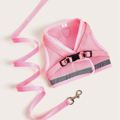 Small Dog Vest Harness and Lead Set Pink Mesh Reflective