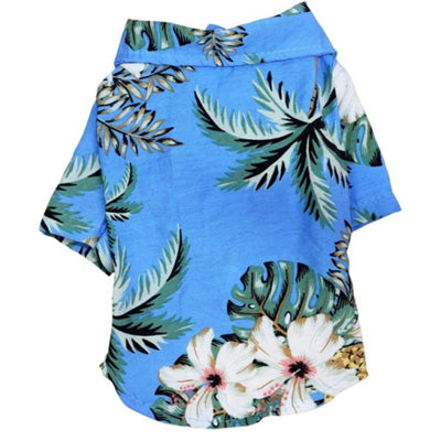 Blue Palms Hibiscus Print Hawaiian Shirt for Puppies Chihuahuas or Small Dogs