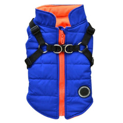 Trekker Water Resistant Padded Chihuahua Dog Coat with Inbuilt Harness Blue and Orange