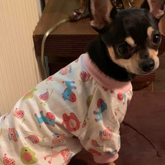 Chihuahua Small Dog Pyjamas Onesie Style Owls Horses Elephants Print Cotton Pink - My Chi and Me