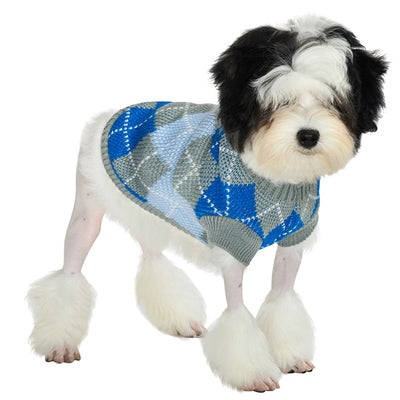 Urban Pup Chihuahua or Small Dog Argyle Jumper Blue and Grey - My Chi and Me