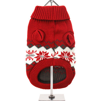 Urban Pup Chihuahua or Small Dog Snowflake Christmas Jumper Deep Red