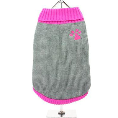 Urban Pup Small Dog Fuchsia Pink and Grey Paw Jumper