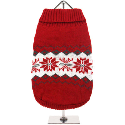 Urban Pup Chihuahua or Small Dog Snowflake Christmas Jumper Deep Red