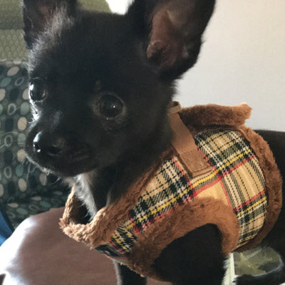 Urban Pup Faux Fur Lined Brown Tartan Small Dog Vest Harness - My Chi and Me