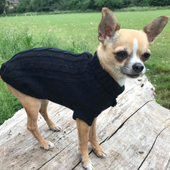 Small Dog Chihuahua Soft Black Cable Knit Puppy Jumper 5 SIZES Chihuahua Clothes and Accessories at My Chi and Me