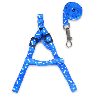Chihuahua Puppy Harness Lead Set Paws & Bones Blue Light Webbing