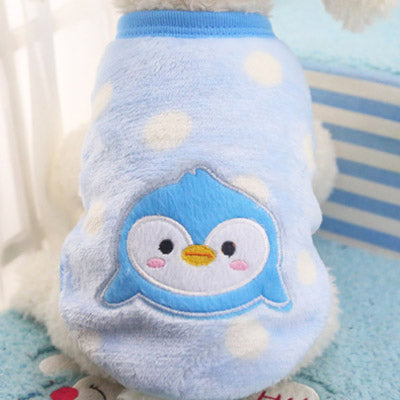Chihuahua Puppy Fluffy Blue and White Spot Vest with Penguin Motif 5 Sizes - My Chi and Me