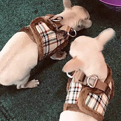 Urban Pup Faux Fur Lined Brown Tartan Small Dog Vest Harness - My Chi and Me