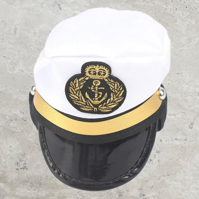 Chihuahua or Small Dog White and Black Captain's Hat with Gold Braid