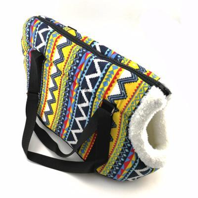 Pet Carrier Padded Faux Sheepskin Lined Travel Shoulder Bag Aztec Design Dog Bag - My Chi and Me