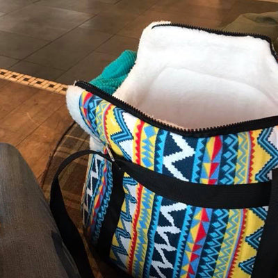Pet Carrier Padded Faux Sheepskin Lined Travel Shoulder Bag Aztec Design Dog Bag - My Chi and Me