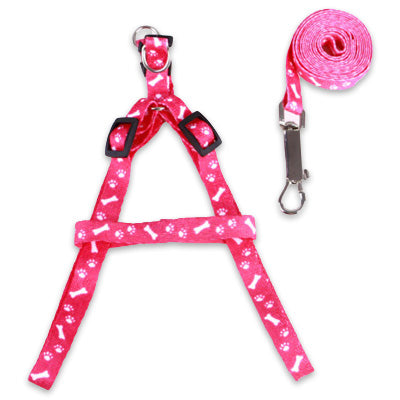 Chihuahua PuppyHarness Lead Set Paws & Bones Pink Light Webbing
