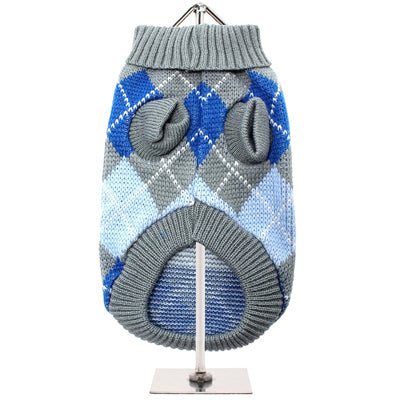 Urban Pup Chihuahua or Small Dog Argyle Jumper Blue and Grey - My Chi and Me