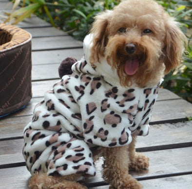 Chihuahua Puppy Fleece Onesie Style Pyjamas With Hood Leopard Print Chihuahua Clothes and Accessories at My Chi and Me