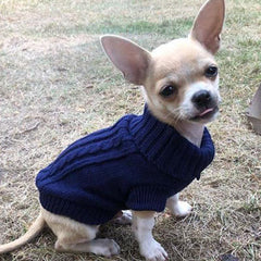 Small Dog Soft Navy Blue Cable Knit Chihuahua Puppy Jumper 5 SIZES Chihuahua Clothes and Accessories at My Chi and Me