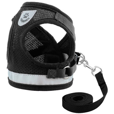 Small Dog Vest Harness and Lead Set Black Mesh Reflective - My Chi and Me