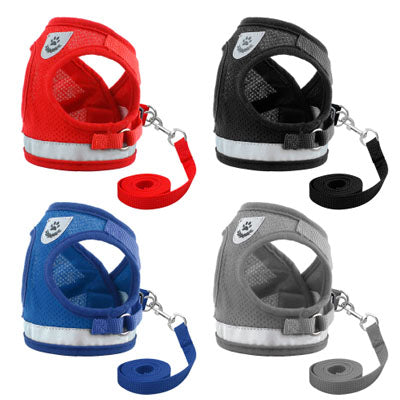 Small Dog Vest Harness and Lead Set Black Mesh Reflective - My Chi and Me
