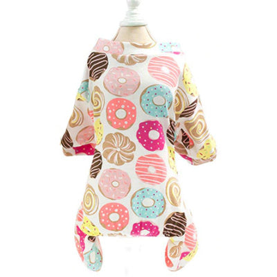 Chihuahua Small Dog Pyjamas Onesie Style Donuts Print White Cotton Chihuahua Clothes and Accessories at My Chi and Me