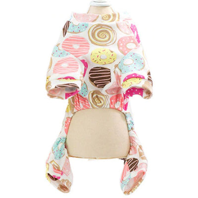 Chihuahua Small Dog Pyjamas Onesie Style Donuts Print White Cotton Chihuahua Clothes and Accessories at My Chi and Me