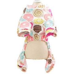 Chihuahua Small Dog Pyjamas Onesie Style Donuts Print White Cotton Chihuahua Clothes and Accessories at My Chi and Me
