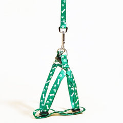 Chihuahua PuppyHarness Lead Set Paws & Bones Green Light Webbing