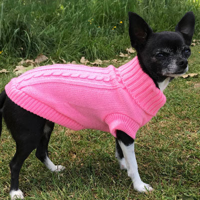 Small Dog Soft Pink Cable Knit Chihuahua Puppy Jumper 5 SIZES Chihuahua Clothes and Accessories at My Chi and Me