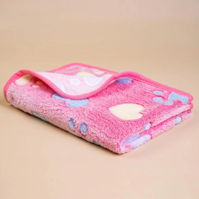 Soft Cosy Fleece Dog Blanket Taupe Paws and Hearts