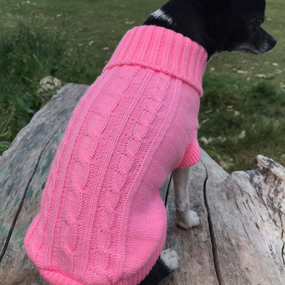 Small Dog Soft Pink Cable Knit Chihuahua Puppy Jumper 5 SIZES Chihuahua Clothes and Accessories at My Chi and Me