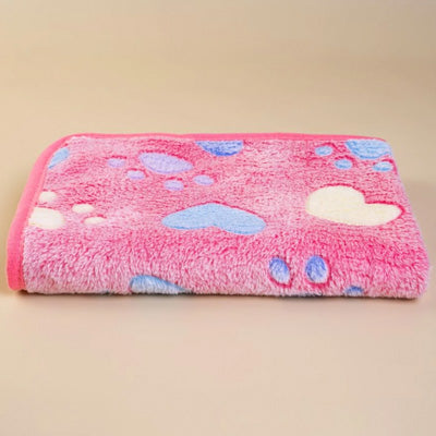 Soft Cosy Fleece Dog Blanket Taupe Paws and Hearts
