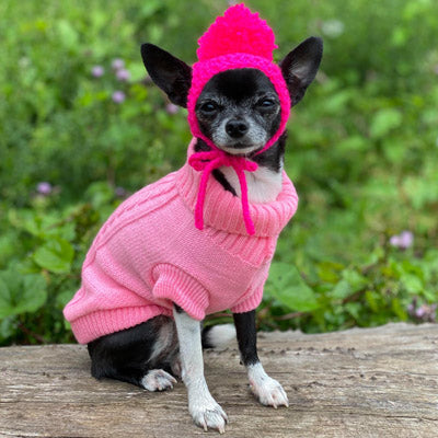 Small Dog Soft Pink Cable Knit Chihuahua Puppy Jumper 5 SIZES Chihuahua Clothes and Accessories at My Chi and Me