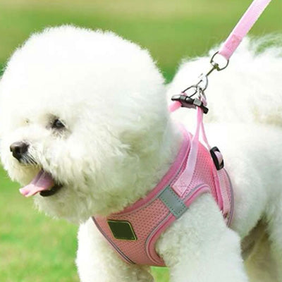 Small Dog Vest Harness and Lead Set Pink Mesh Reflective