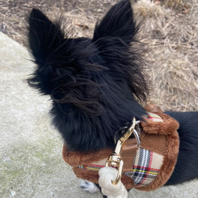 Urban Pup Faux Fur Lined Brown Tartan Small Dog Vest Harness