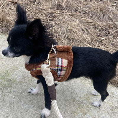 Urban Pup Faux Fur Lined Brown Tartan Small Dog Vest Harness
