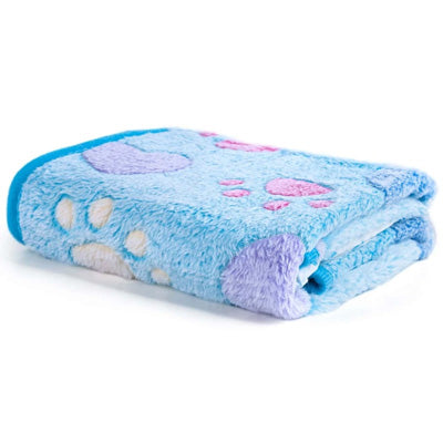 Soft Cosy Fleece Dog Blanket Sea Blue Paws and Hearts