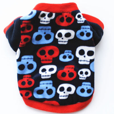Chihuahua Puppy Fleece Black with Blue Red and White Skulls Design - My Chi and Me