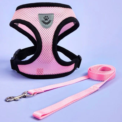 Soft Mesh Chihuahua or Small Dog Harness and Lead Set Pink 3 Sizes