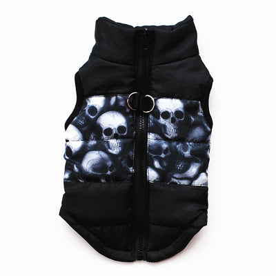 Padded Small Dog Chihuahua Gilet Coat Black Skulls - My Chi and Me