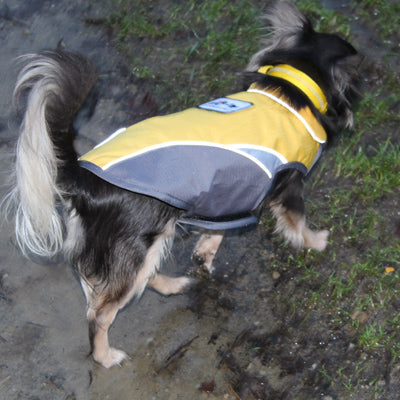 Small Dog Waterproof Reflective Adjustable Velcro Coat Yellow and Grey - My Chi and Me